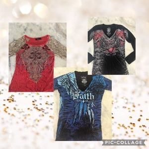 Affliction Archaic Rebel Saints Angel Diamond stylish t shirts Sz L/XL slim fit